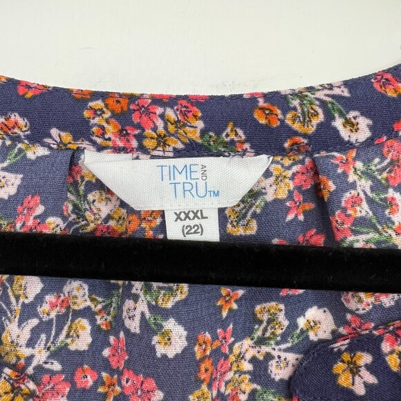 NWT Time And Tru Blue Floral Long Sleeve Short Tiered Dress XXXL 22 - Picture 2 of 5